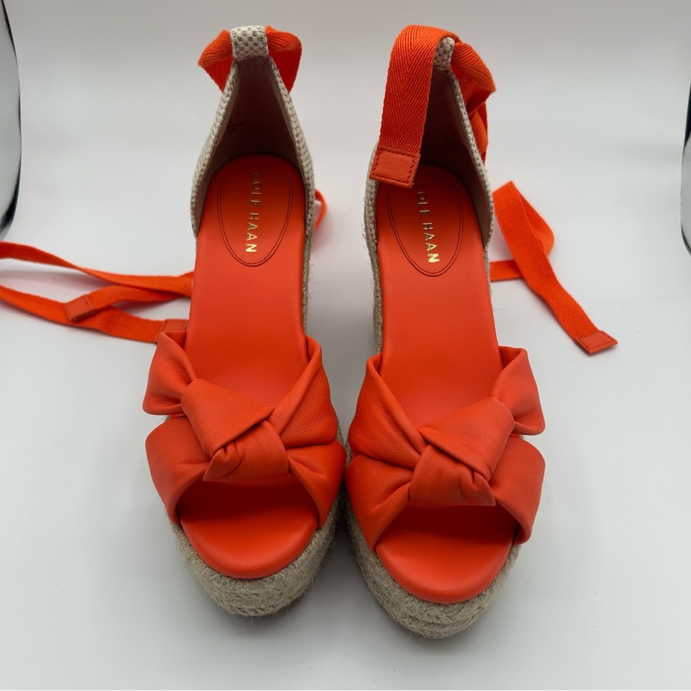 New Cole Haan Orange Cloudfoam Espadrille Wedge Sandals size 7